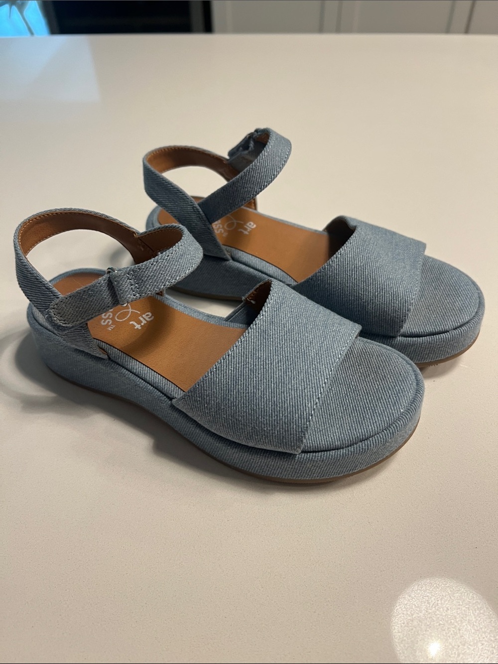 art class Light Blue Denim-Look Ankle Strap Sandals for Kids